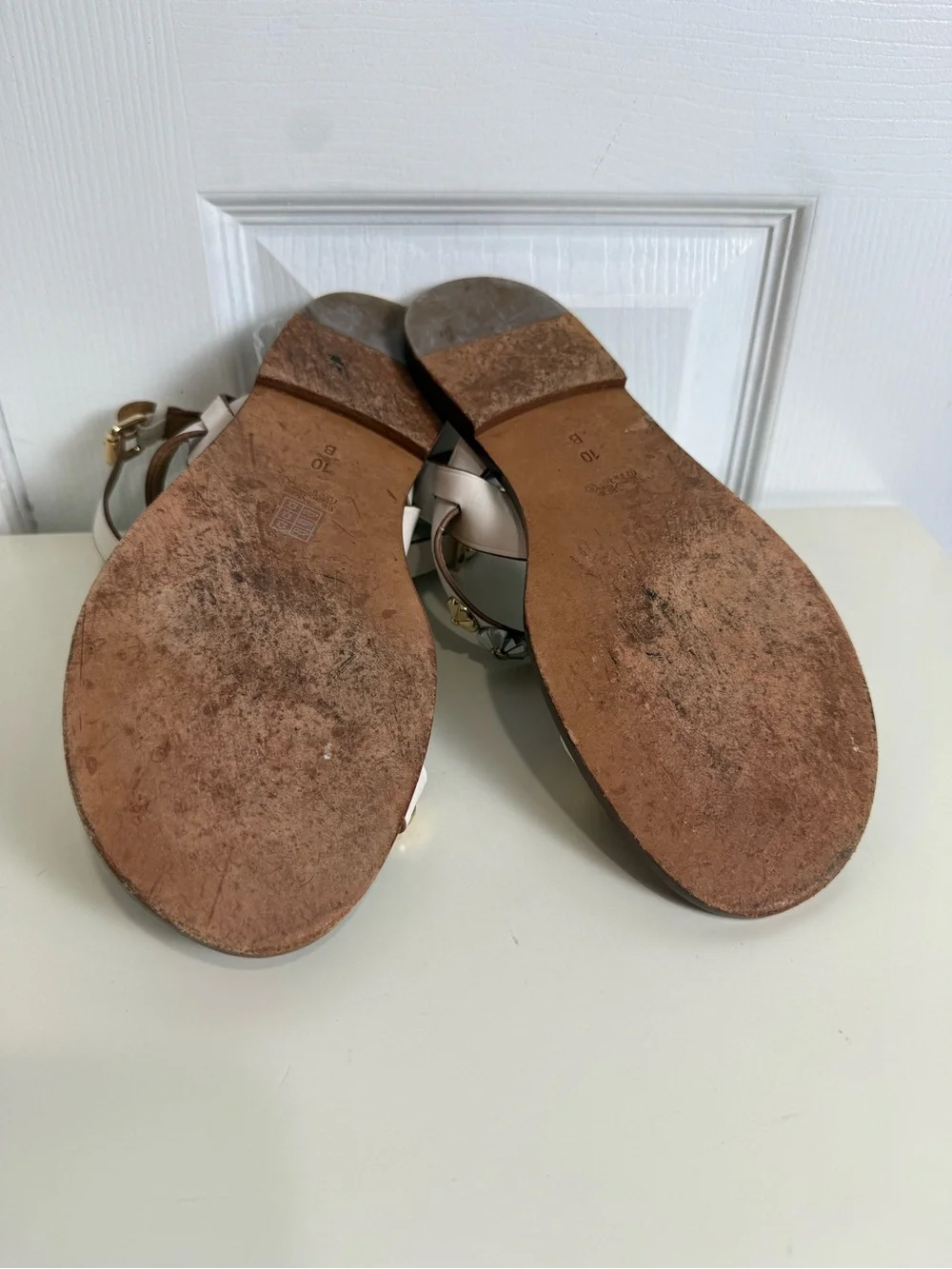 Coach Eleanor Studded Leather Flat Sandals Ivory/Cream Women’s Size 10B
